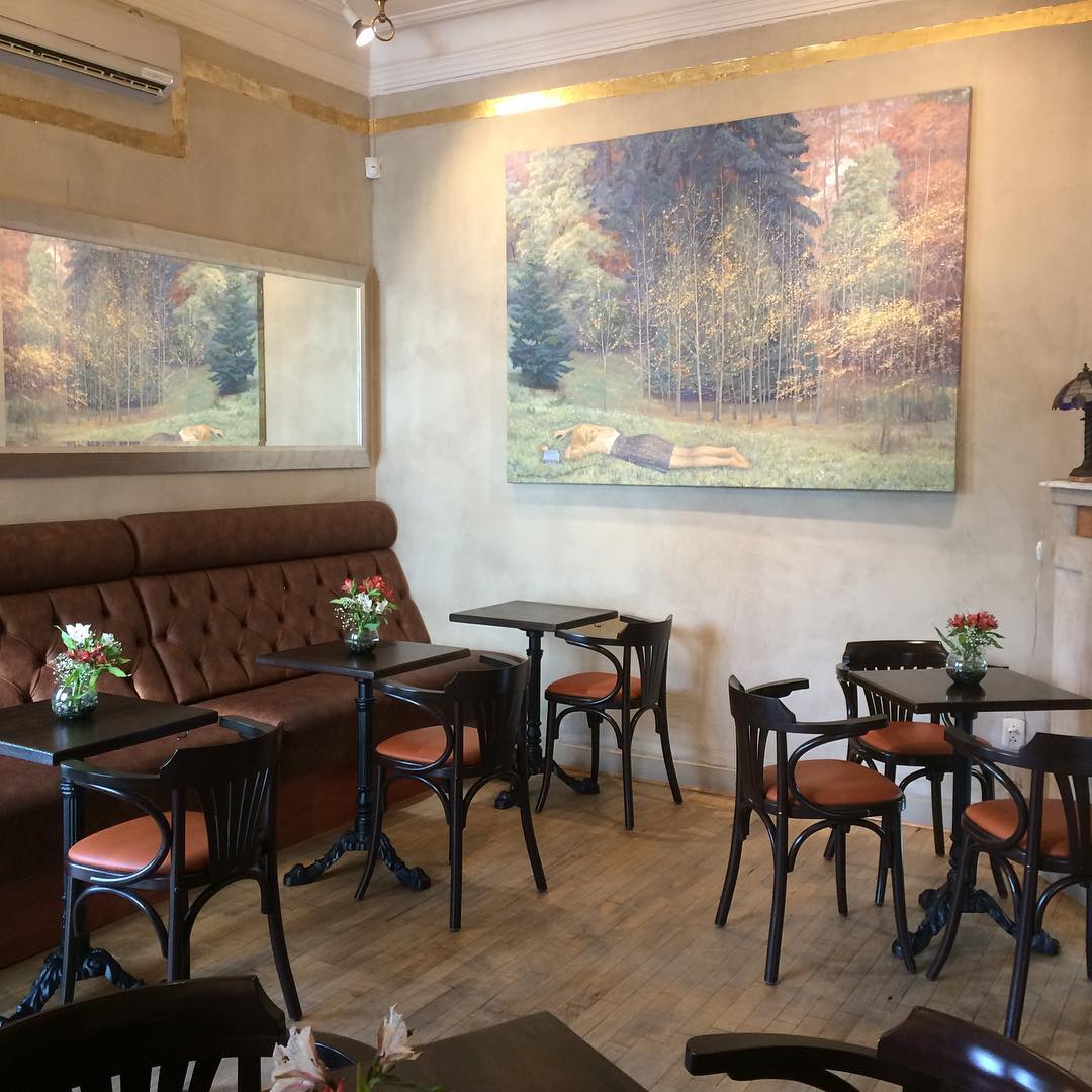 a beautiful painting in a cafe